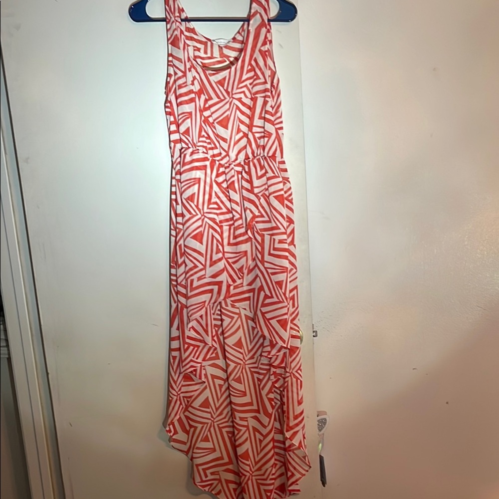 Geometric Red and White Maxi Dress sheer